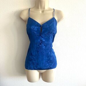 Erika Taylor Satin Camisole Slip Tank Blue Jacquard Sz S Vintage 90s Lingerie